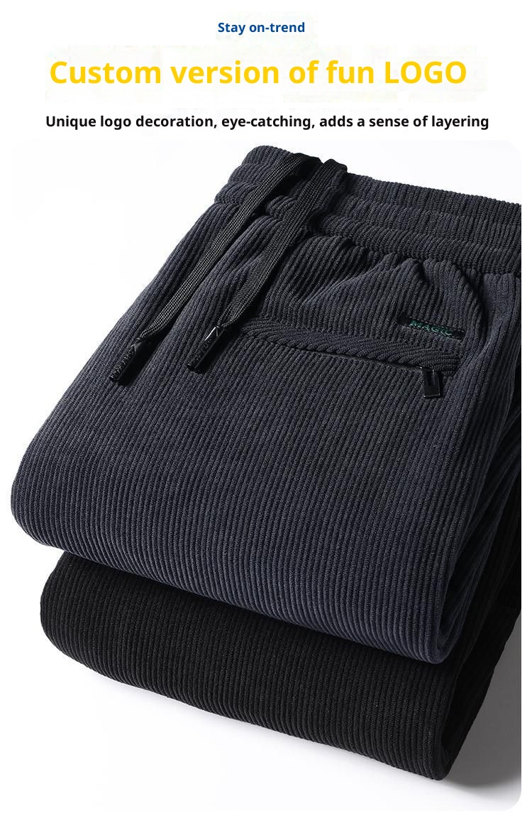 Pantaloni della tuta da uomo in velluto a coste spesso, con elastico in vita, autunno inverno, larghi e dritti, foderati in pile_voghion.com