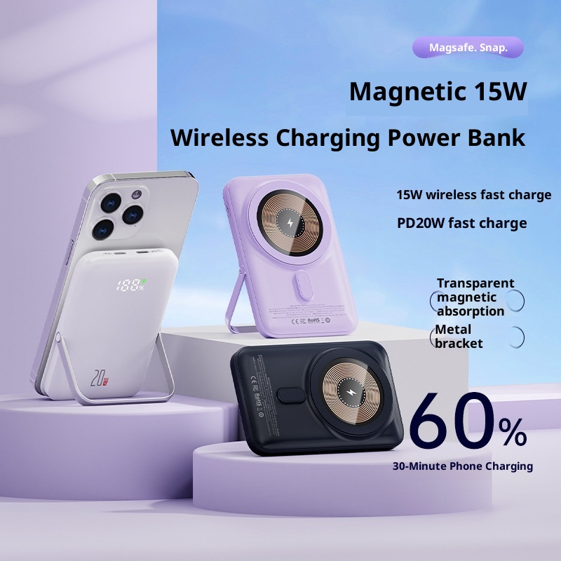 techglobe New Transparent Magnetic Wireless Power Bank 10000mAh Fast Charging Large Capacity Ultra-thin Portable Charger_voghion.com
