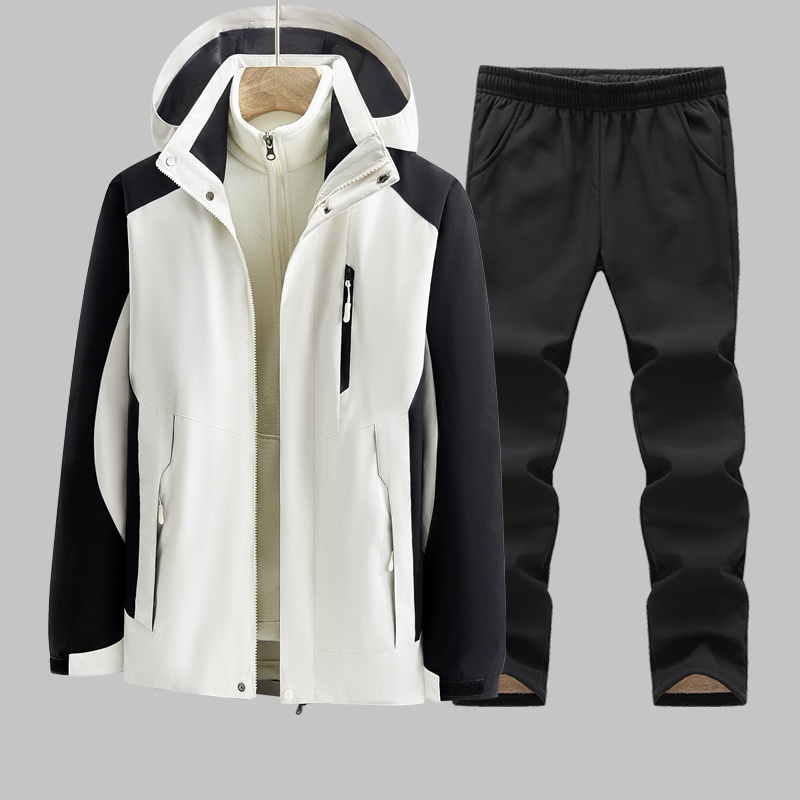 001 Outdoor Jacket Women Three-in-One Suit Men Fleece-Lined Thickened Detachable Two-Piece Set Warm Windproof Plu Size_voghion.com