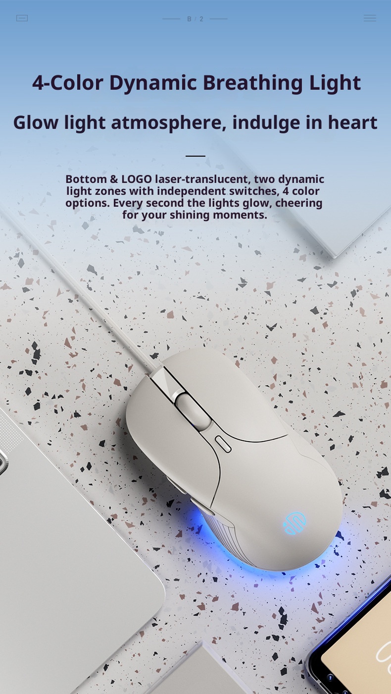 Souris filaire Digitex Inphic B2 silencieuse et ergonomique mécanique pour ordinateur portable, jeux et e-sport._voghion.com