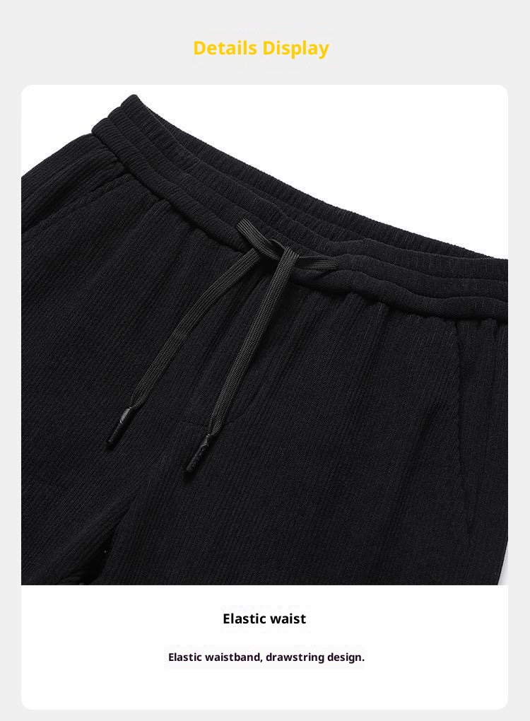 Pantaloni della tuta da uomo in velluto a coste spesso, con elastico in vita, autunno inverno, larghi e dritti, foderati in pile_voghion.com