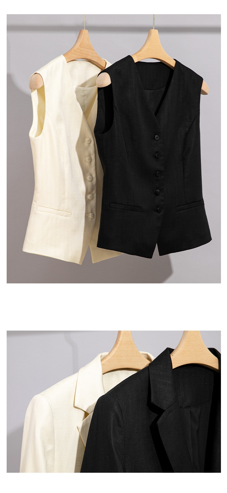 ChicShe Linen Small For Women One Button Three Piece Set Vest Professional Suit Straight Wide Leg Pants 24 Autumn New Style_voghion.com