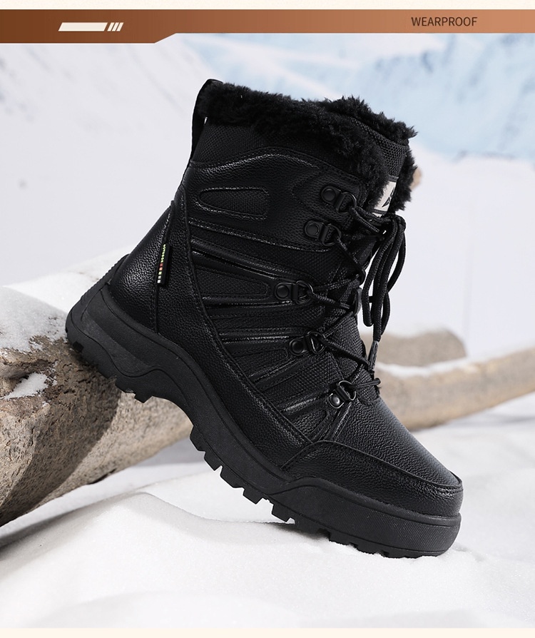 Bottes de neige ActiveGo pour hommes, doublées en polaire, chaudes et en coton, coupe-vent, à lacets, résistantes à l'usure, pour l'extérieur._voghion.com