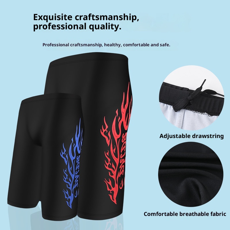 001 Mn's Swim Fashion Flam Print Larg Siz Fiv-Point Shorts Hot Spring Anti-Embarrassmnt Adult Swimming Trunks_voghion.com