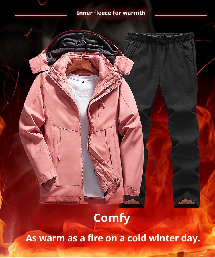 001 Outdoor Jacket Women Three-in-One Suit Men Fleece-Lined Thickened Detachable Two-Piece Set Warm Windproof Plu Size_voghion.com