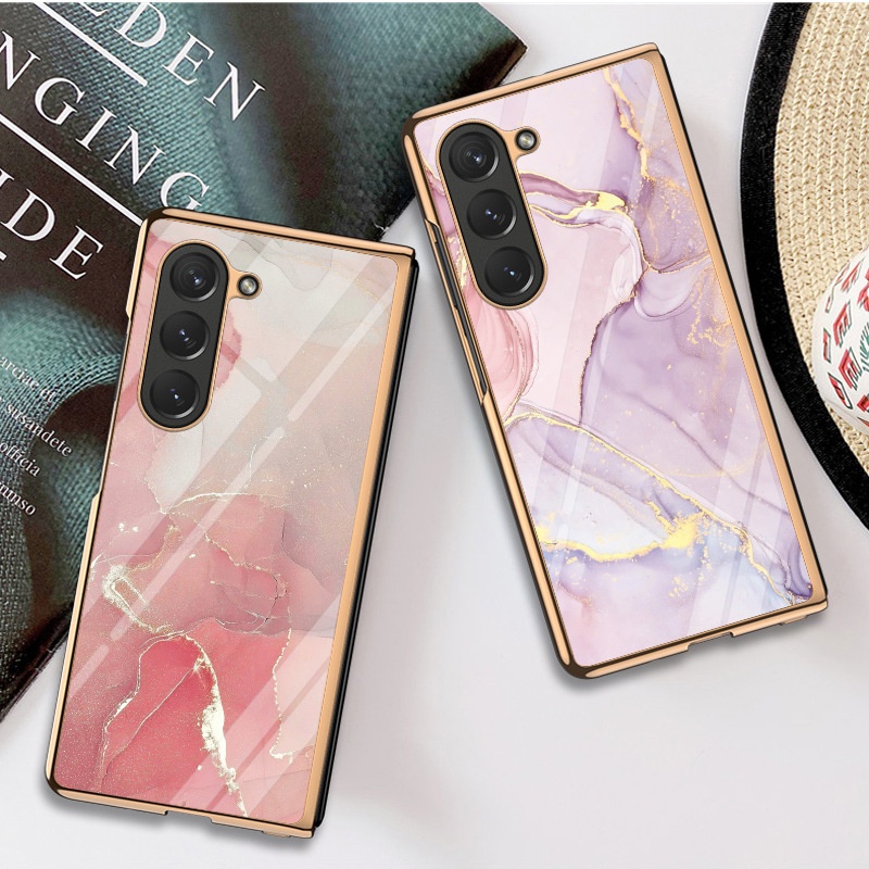 TechGlobe Schutzhülle aus galvanisiertem Glas für Samsung Z 6, faltbar, 3/4-Hartschalenkoffer, kreatives Marmor-Design_voghion.com