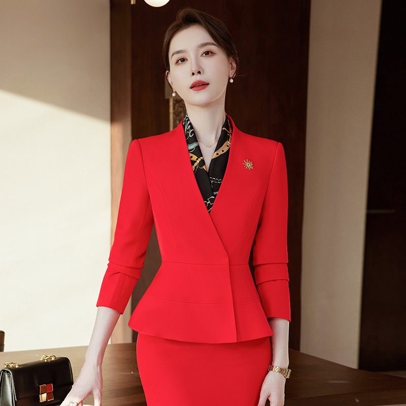 ChicShe roter Hosenanzug für Damen, Herbstmode, elegant, formell, hochwertig, professionelle Kleidung, Blazer für Empfangsleiterinnen, Arbeitskleidung_voghion.com