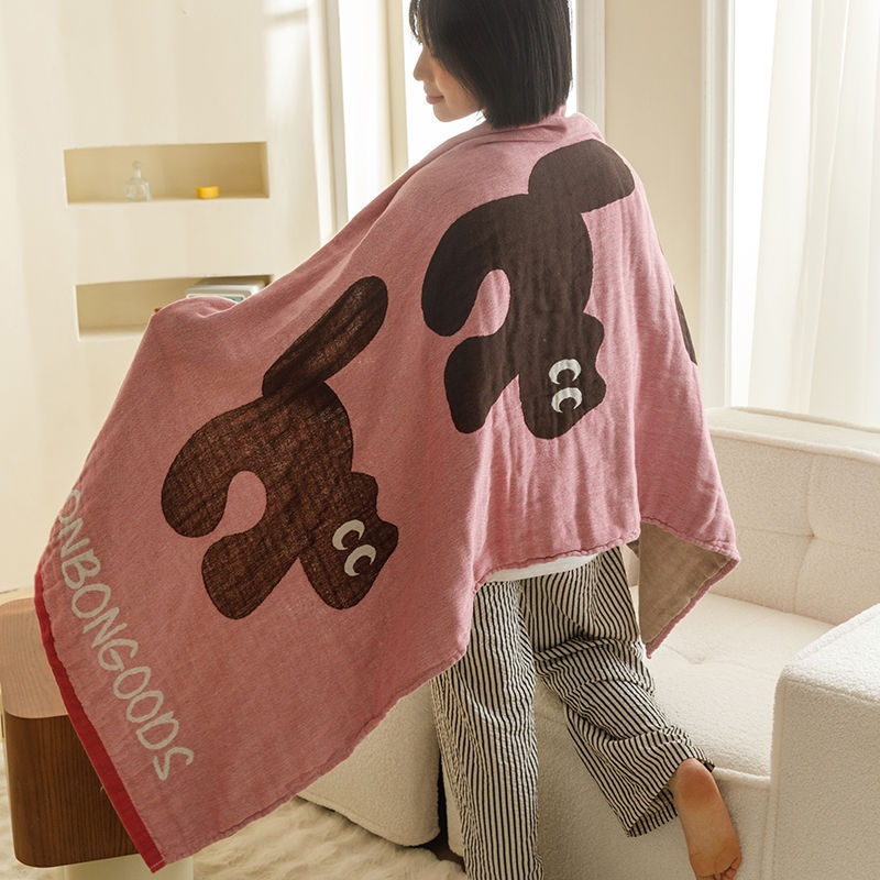 Lillian Japanese Style Cartoon Pure Four-Layer Gauze Cotton Linen Absorbent Sweat-Absorbing Quick-Dry Large Bath Towel Thin_voghion.com