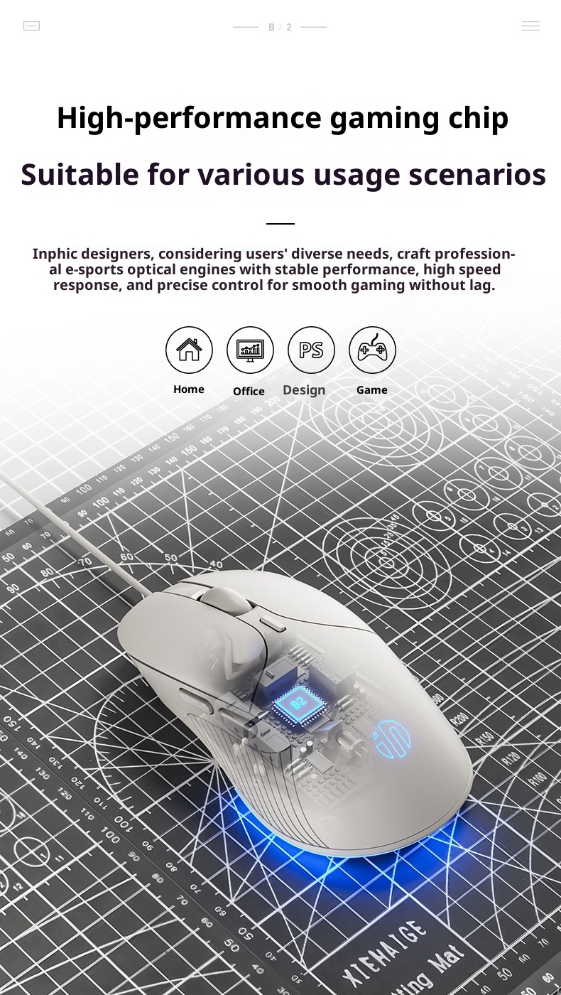 Souris filaire Digitex Inphic B2 silencieuse et ergonomique mécanique pour ordinateur portable, jeux et e-sport._voghion.com