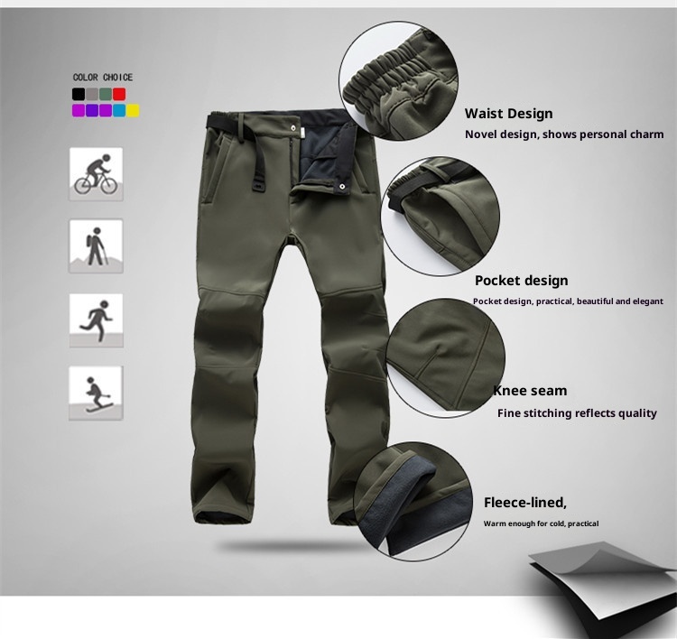 001 Spodnie Softshell Jesień Zima Ciepłe Mężczyźni Kobiety Wodoodporne Wędrówki Na Zewnątrz Kemping Jazda na Rowerze Spodnie Softshell Narciarstwo Mogą Być_voghion.com
