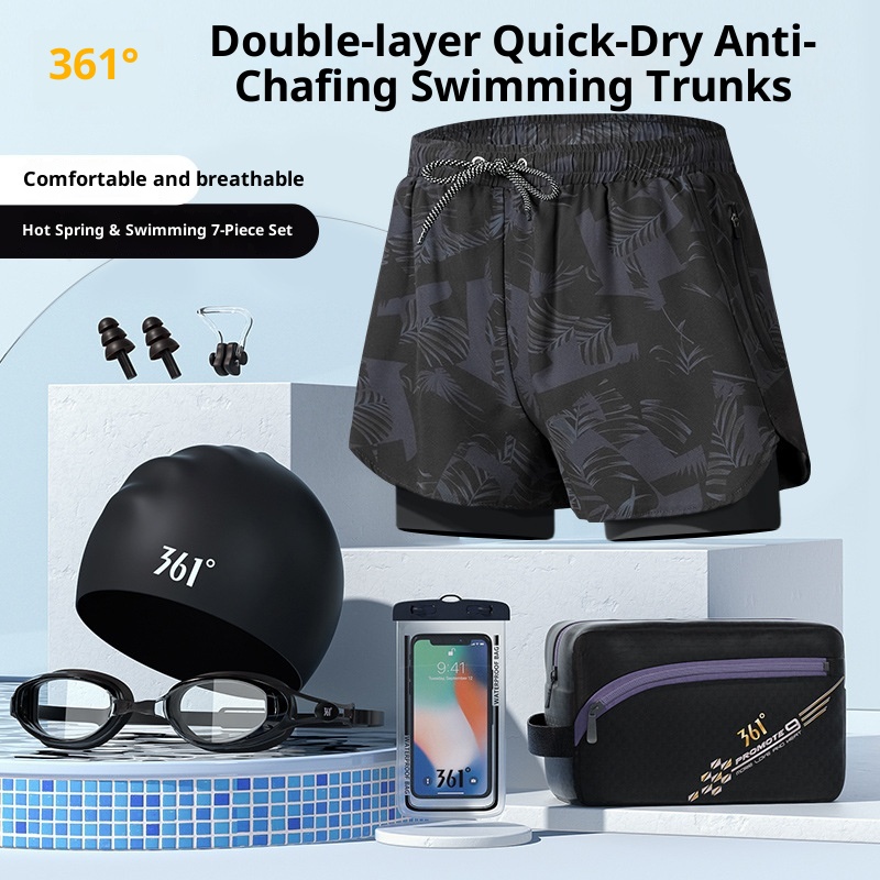 001 361 Men's Swim Trunks Swimwear Set With Cap Goggles For Hot Springs And Beach_voghion.com