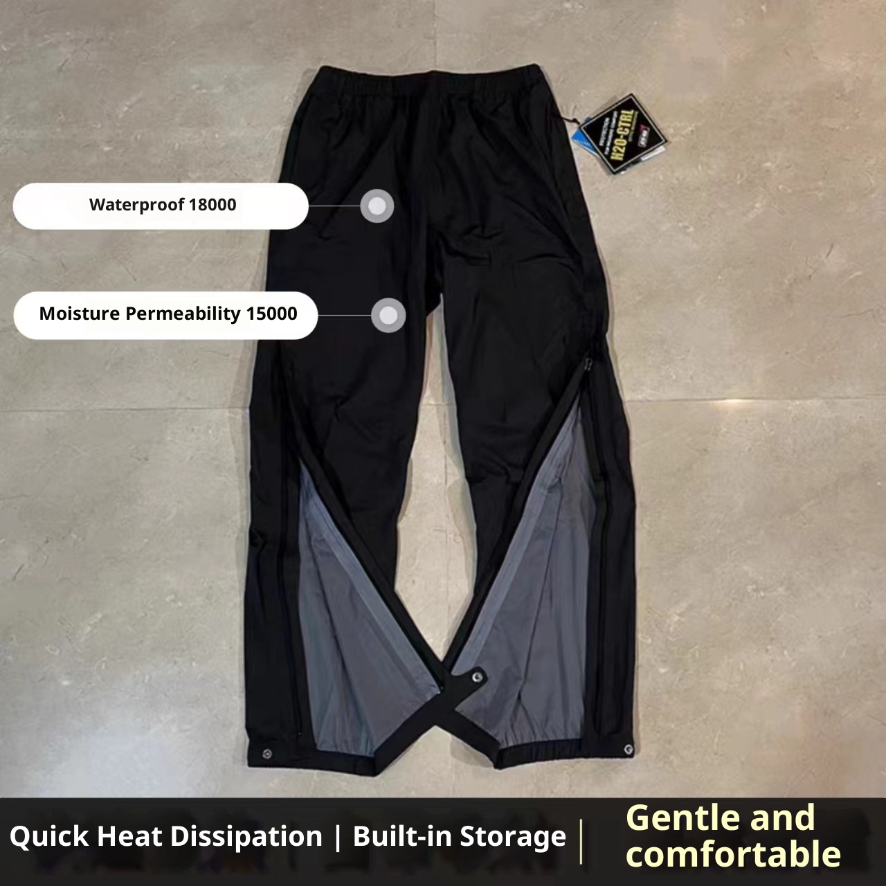 001 Outdoor Heavy Softshell Pants Side Zipper 3L Comparable To GTX Fully Coated Hard Shell Rainproof Breathable Stowable_voghion.com