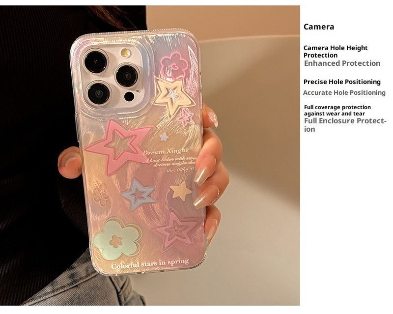 TechGlobe Kompatible Handyhülle mit 15 Feather Gauze iPhone 13 Gradient Colorful Stars 12 Koreanischer Stil 14 Pro Max 11_voghion.com