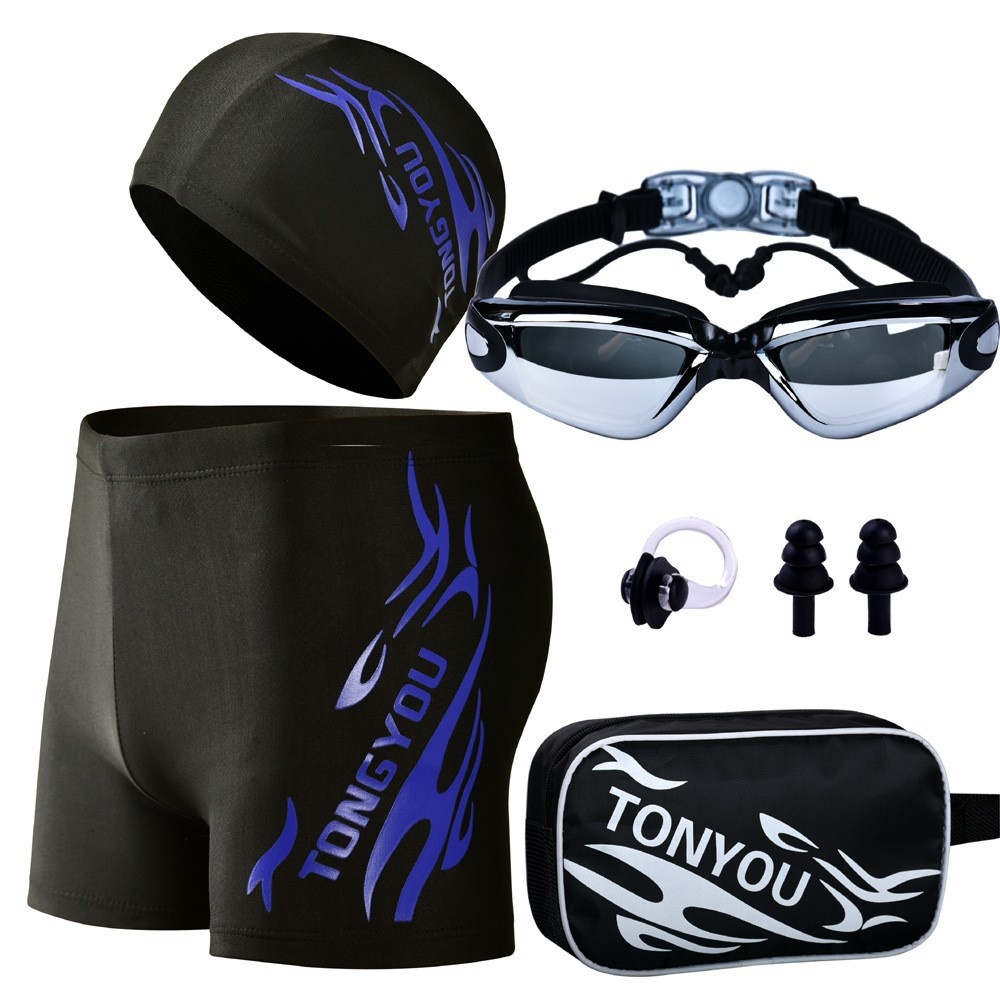 001 Goggles Cap Set Equipment Swim Trunks Boxer Hot Spring Pants Plus Size Loose Men's Adult Swimwear_voghion.com