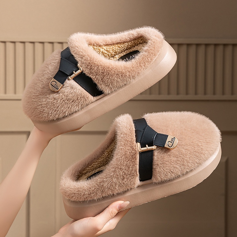 Zees Internet Celebrity Furry For Women Winter Fashion Outdoor Thick Sole Non-Slip Warm Home Plush Cotton Slippers_voghion.com