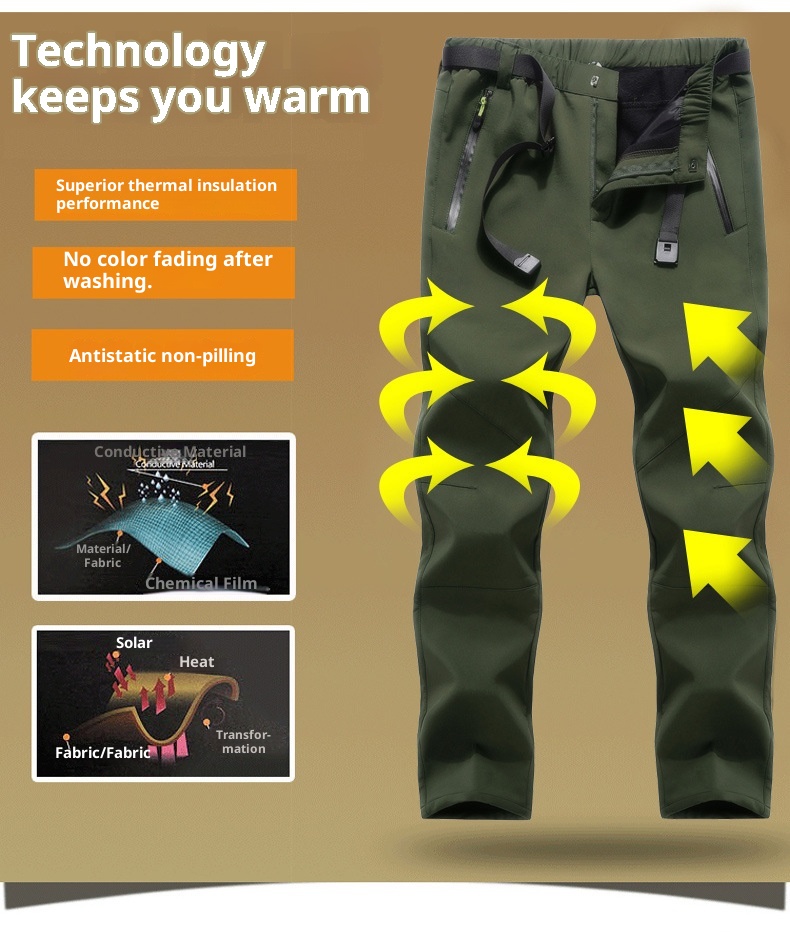 001 Group Purchase Outdoor Softshell Men Fleece Lined Thickened Winter Windproof Waterproof Warm Coldproof Hiking Ski Pants_voghion.com