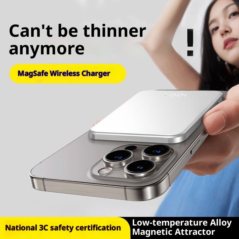Techglobe 3C Certificato Banca Wireless Magnetica Lega Ultra-Sottile Alimentatore Esterno Supporta Ricarica Rapida PD Compatibile con_voghion.com