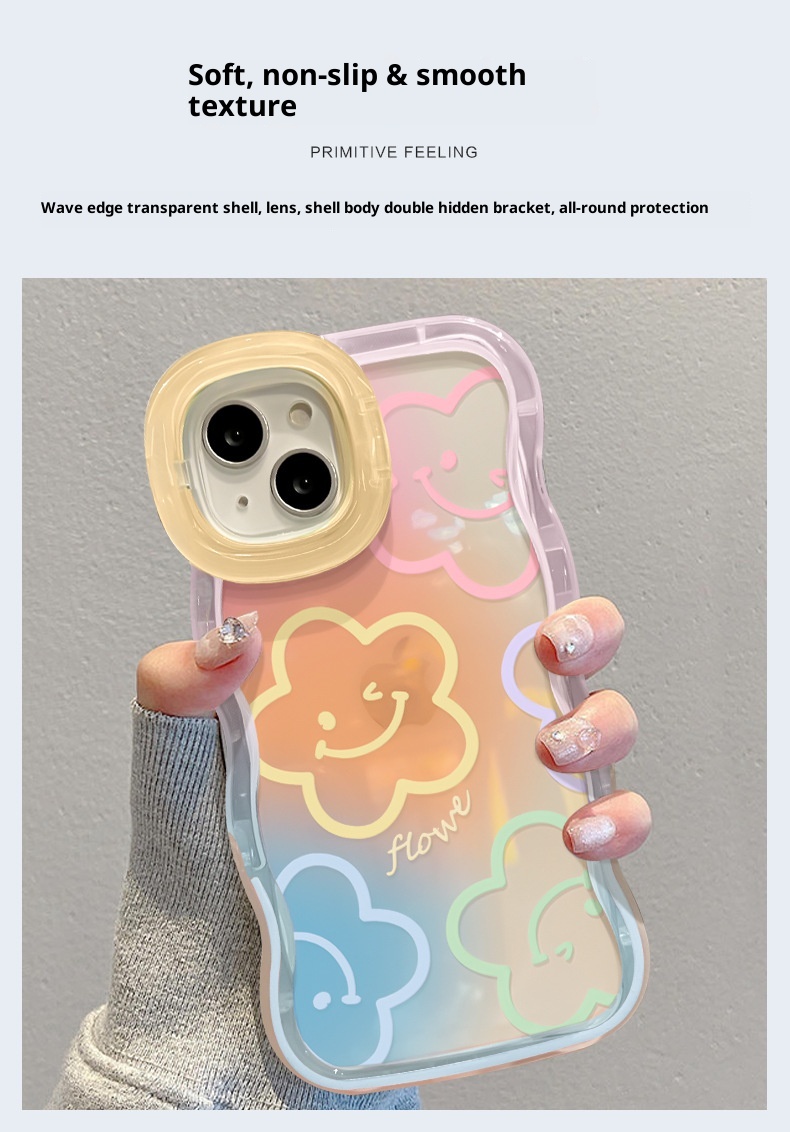 TechGlobe Gradient Smiley Flower Transparente Handyhülle, passend für iPhone 16, iPhone 15 Pro, Dual Stand, 14, stoßfest, iPhone 13, Damen-X_voghion.com