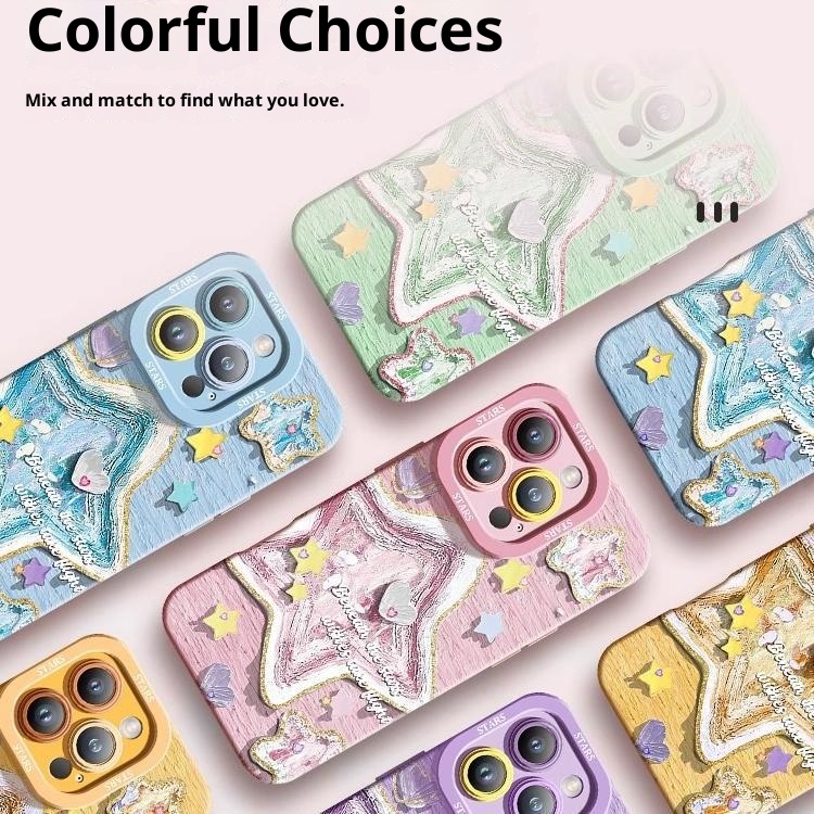 TechGlobe Oil Painting Star Compatible With 16 Phone Case IPhone 15 Max New Wrist Strap Stand 14 Painted 13 Pro_voghion.com