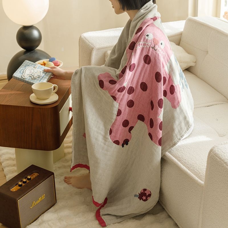 Lillian Japanese Style Cartoon Pure Four-Layer Gauze Cotton Linen Absorbent Sweat-Absorbing Quick-Dry Large Bath Towel Thin_voghion.com