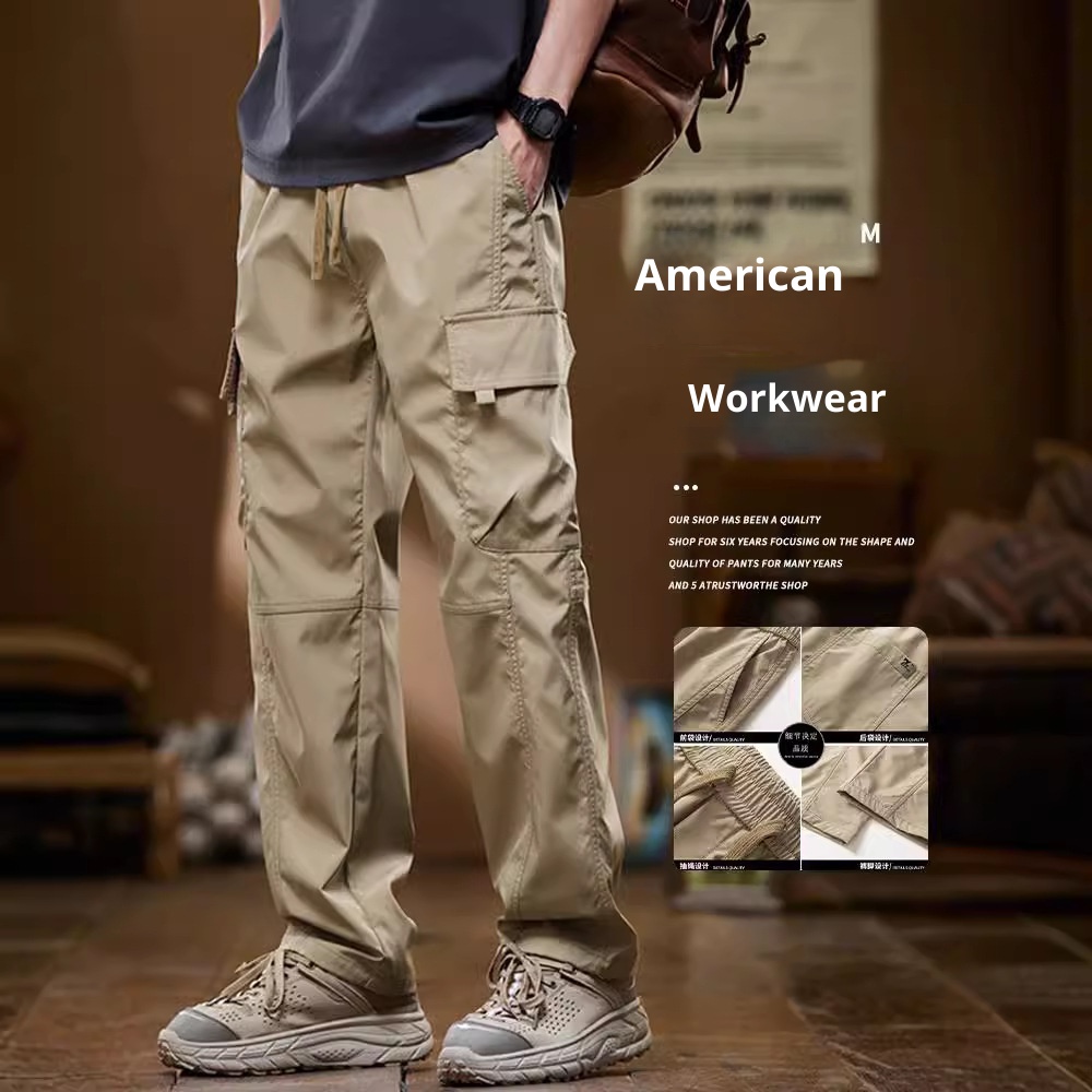 Pantalón cargo retro americano para hombre, estilo urbano, de moda, largo, casual, de marca, primavera/otoño._voghion.com