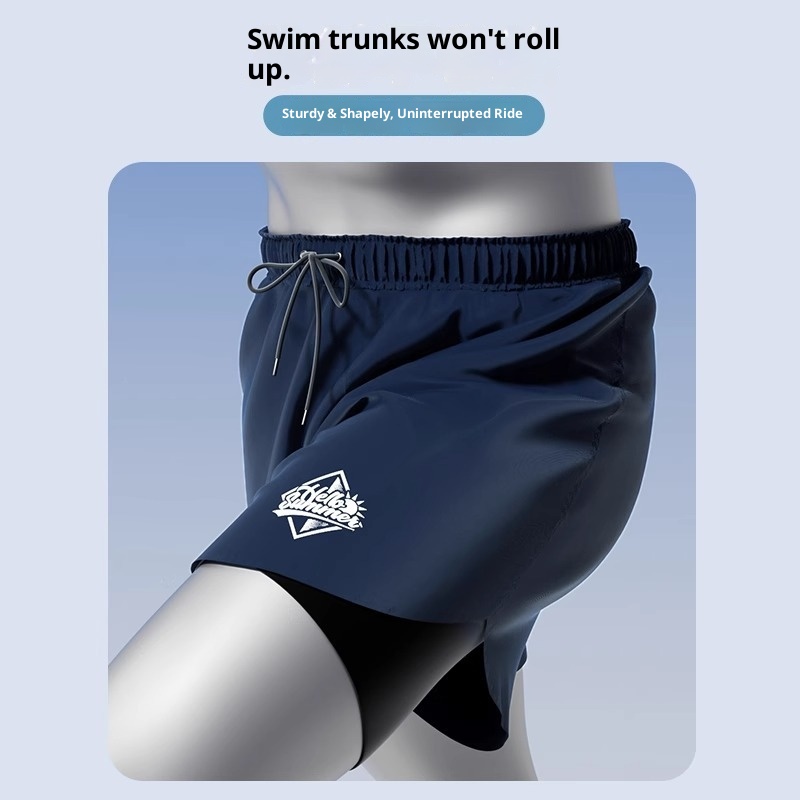 001 Swimwear Set New Adult Swimsuit Youth Double Layer Swim Trunks Anti-Embarrassment Men's Hot Spring Gear_voghion.com