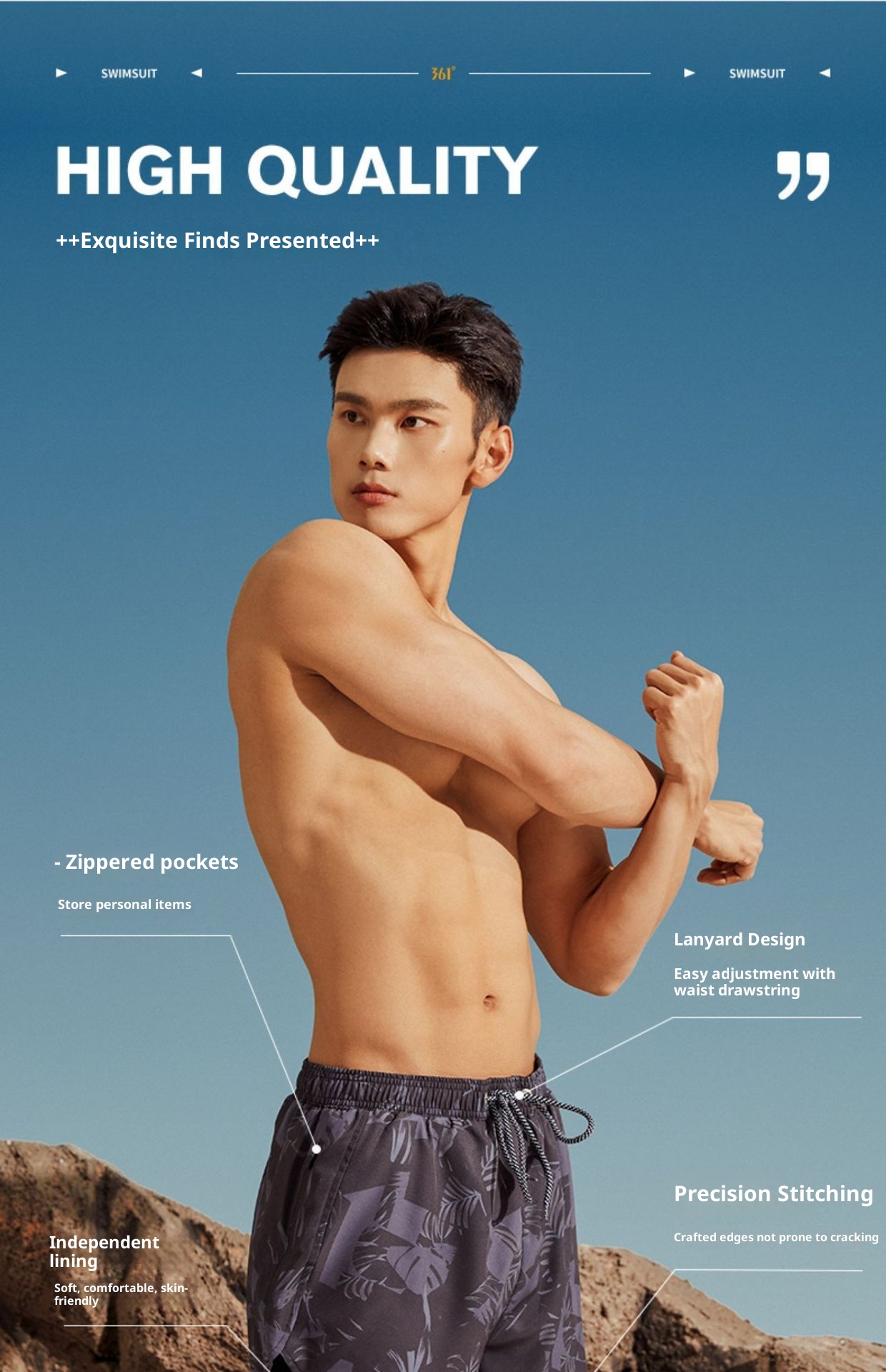 001 361 Men's Swim Trunks Swimwear Set With Cap Goggles For Hot Springs And Beach_voghion.com