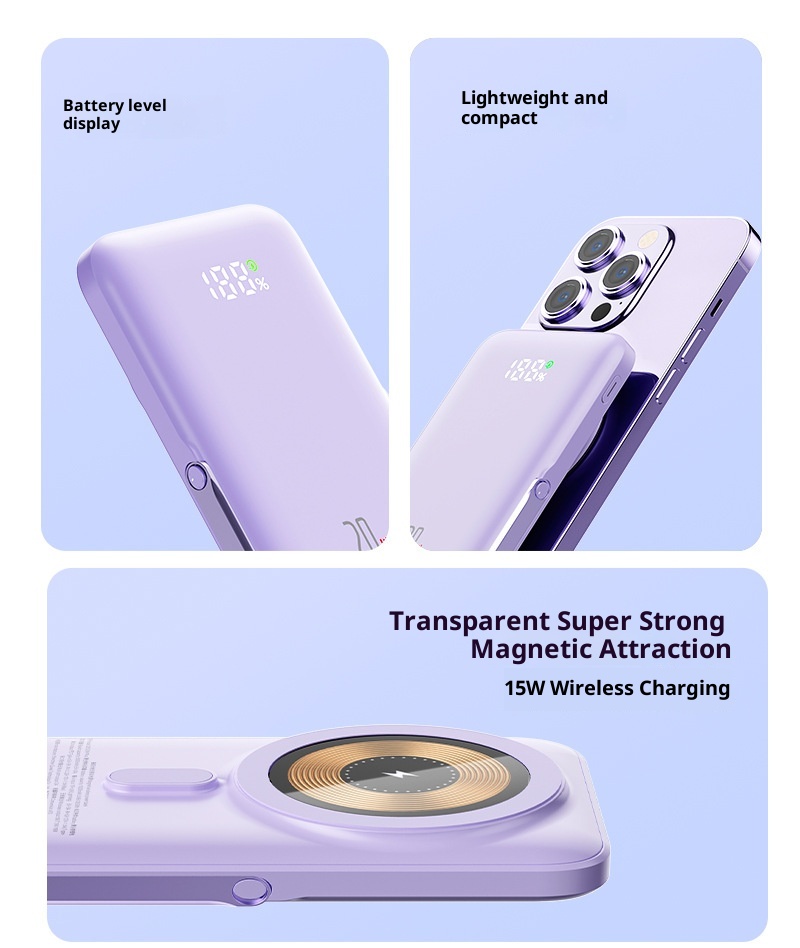 techglobe New Transparent Magnetic Wireless Power Bank 10000mAh Fast Charging Large Capacity Ultra-thin Portable Charger_voghion.com