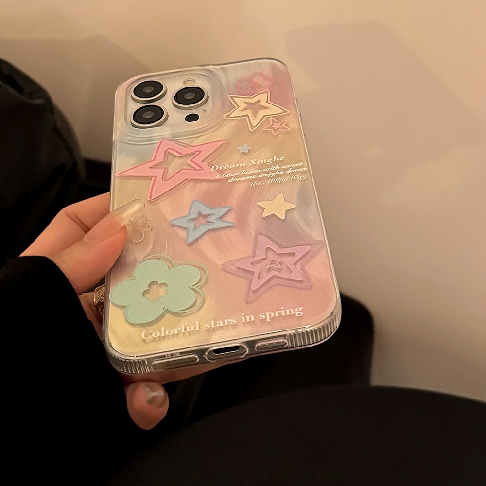 TechGlobe Kompatible Handyhülle mit 15 Feather Gauze iPhone 13 Gradient Colorful Stars 12 Koreanischer Stil 14 Pro Max 11_voghion.com