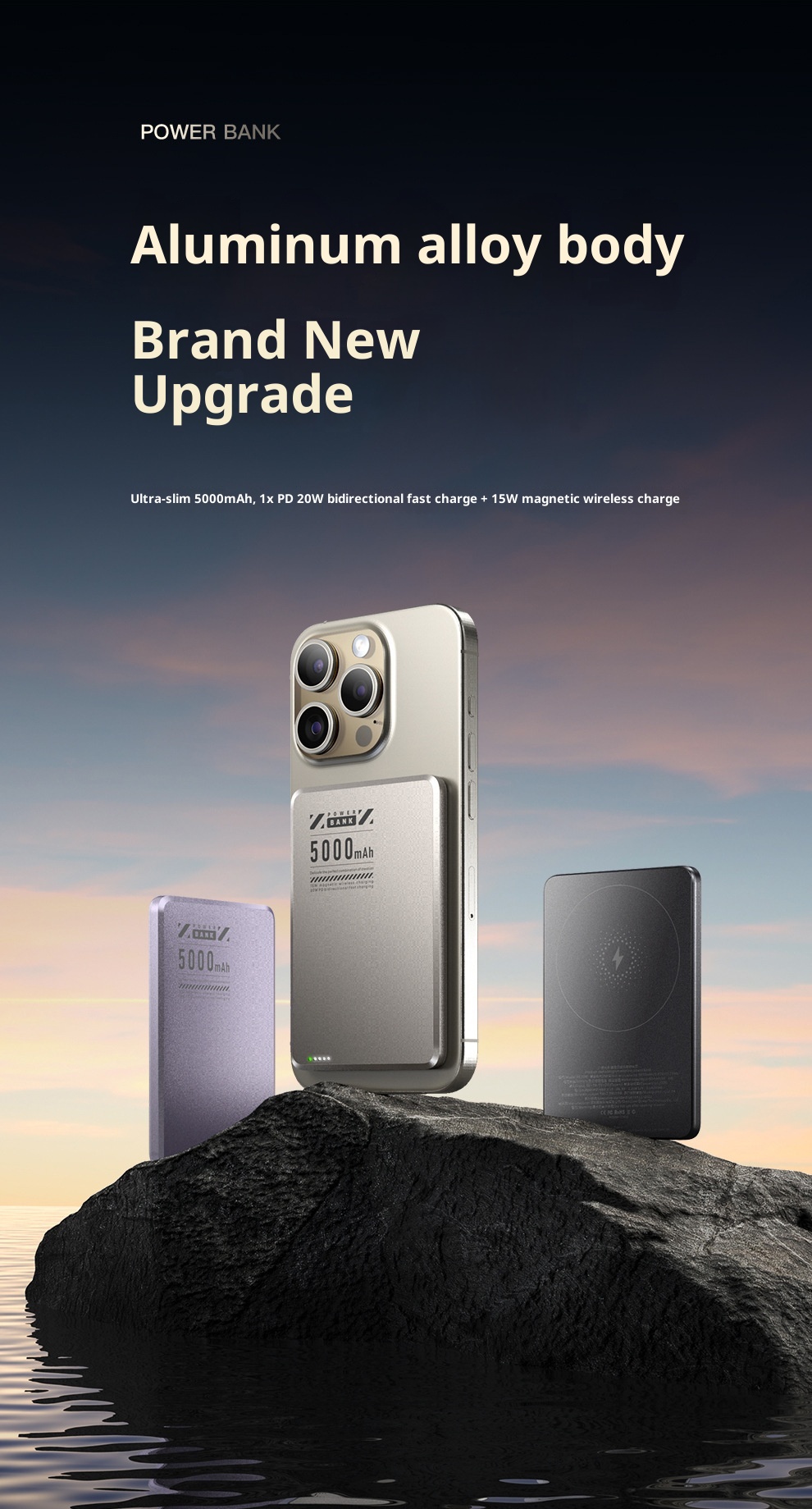 techglobe Neue ultradünne magnetische Powerbank aus Aluminiumlegierung mit 5000 mAh Kapazität, kabellosem Schnellladen, mobiler Stromversorgung (Großhandel)_voghion.com