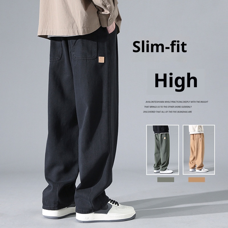 boy Shanggu Men's Autumn New High Street Draped Loose Straight-Leg Sports Sweatpants Gray Wide-Leg Fleece-Lined Casual Pants_voghion.com