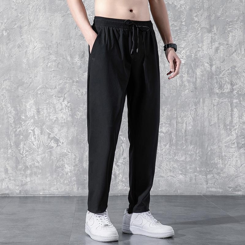 boy Men's Casual Straight-Leg Autumn Thin Long Korean Style Trendy Jogger Loose Ice Silk Sports Pants_voghion.com