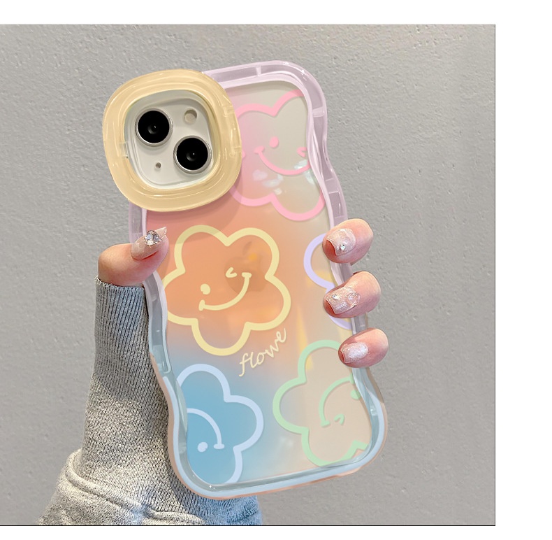 TechGlobe Gradient Smiley Flower Transparente Handyhülle, passend für iPhone 16, iPhone 15 Pro, Dual Stand, 14, stoßfest, iPhone 13, Damen-X_voghion.com