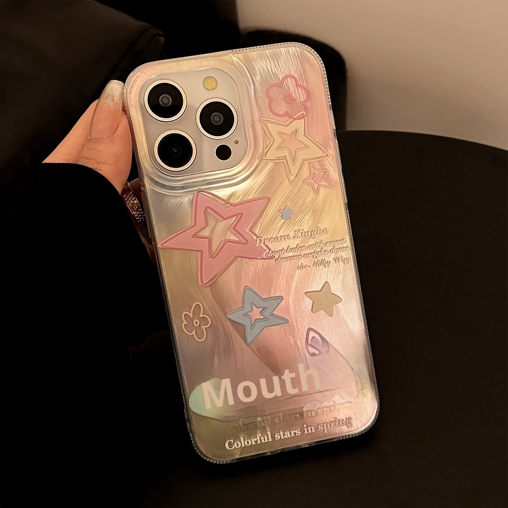 TechGlobe Kompatible Handyhülle mit 15 Feather Gauze iPhone 13 Gradient Colorful Stars 12 Koreanischer Stil 14 Pro Max 11_voghion.com