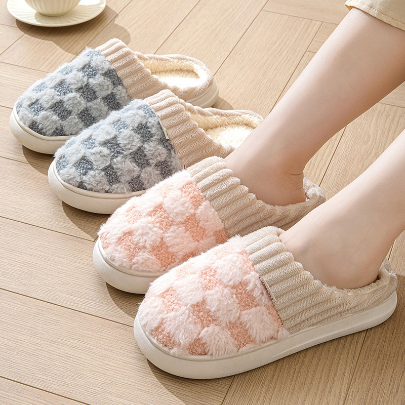 Zees Autumn Thick Sole Plush For Women Indoor Home Simple Warm Lightweight Maternity Winter Cotton Slippers_voghion.com