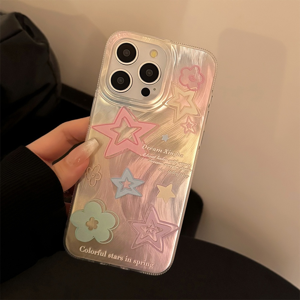 TechGlobe Kompatible Handyhülle mit 15 Feather Gauze iPhone 13 Gradient Colorful Stars 12 Koreanischer Stil 14 Pro Max 11_voghion.com