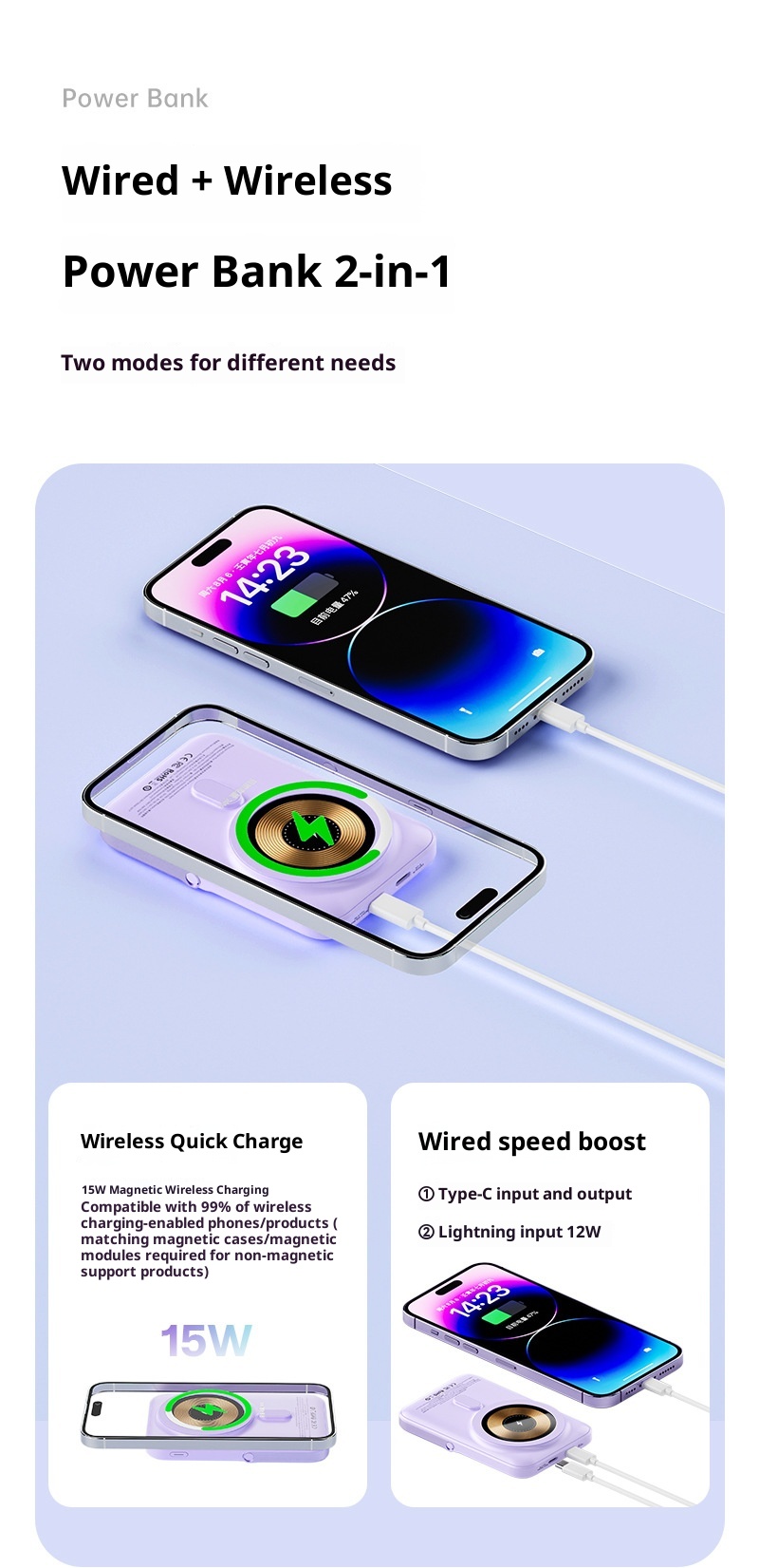 techglobe New Transparent Magnetic Wireless Power Bank 10000mAh Fast Charging Large Capacity Ultra-thin Portable Charger_voghion.com