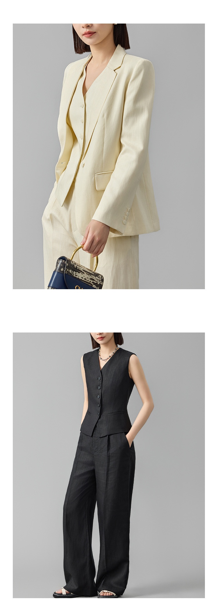 ChicShe Linen Small For Women One Button Three Piece Set Vest Professional Suit Straight Wide Leg Pants 24 Autumn New Style_voghion.com