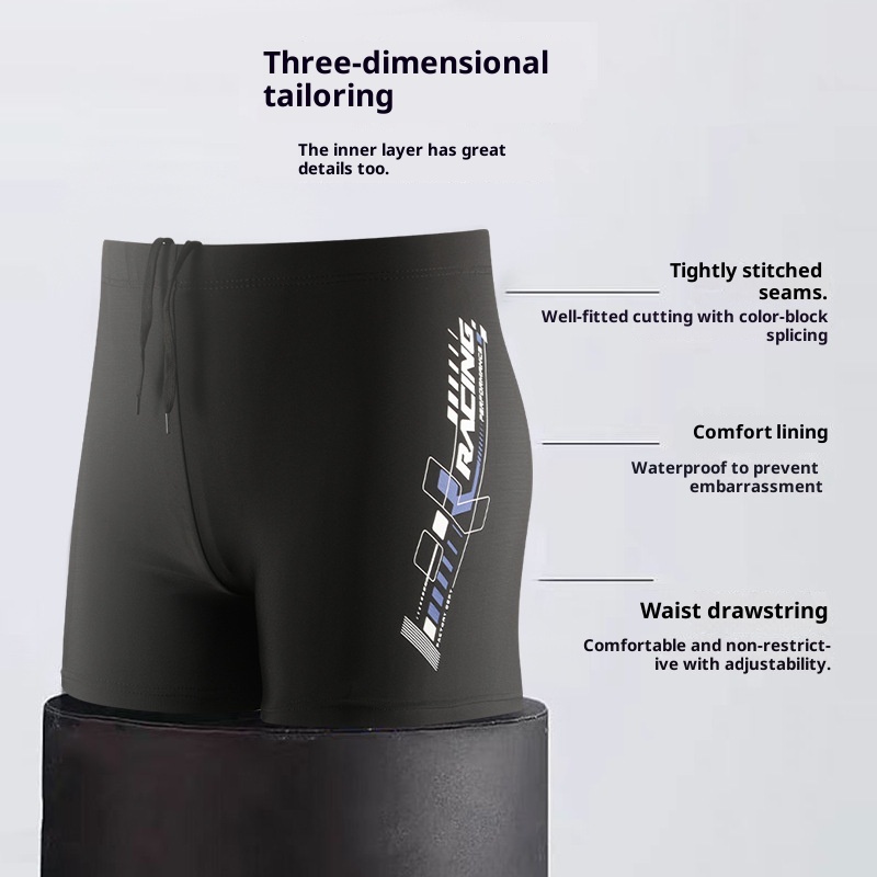 001 New Anti-Embarrassment Adult Trunks Plus Size Loose Professional Quick-Dry Boxer Swim Shorts Men's 5-Point_voghion.com