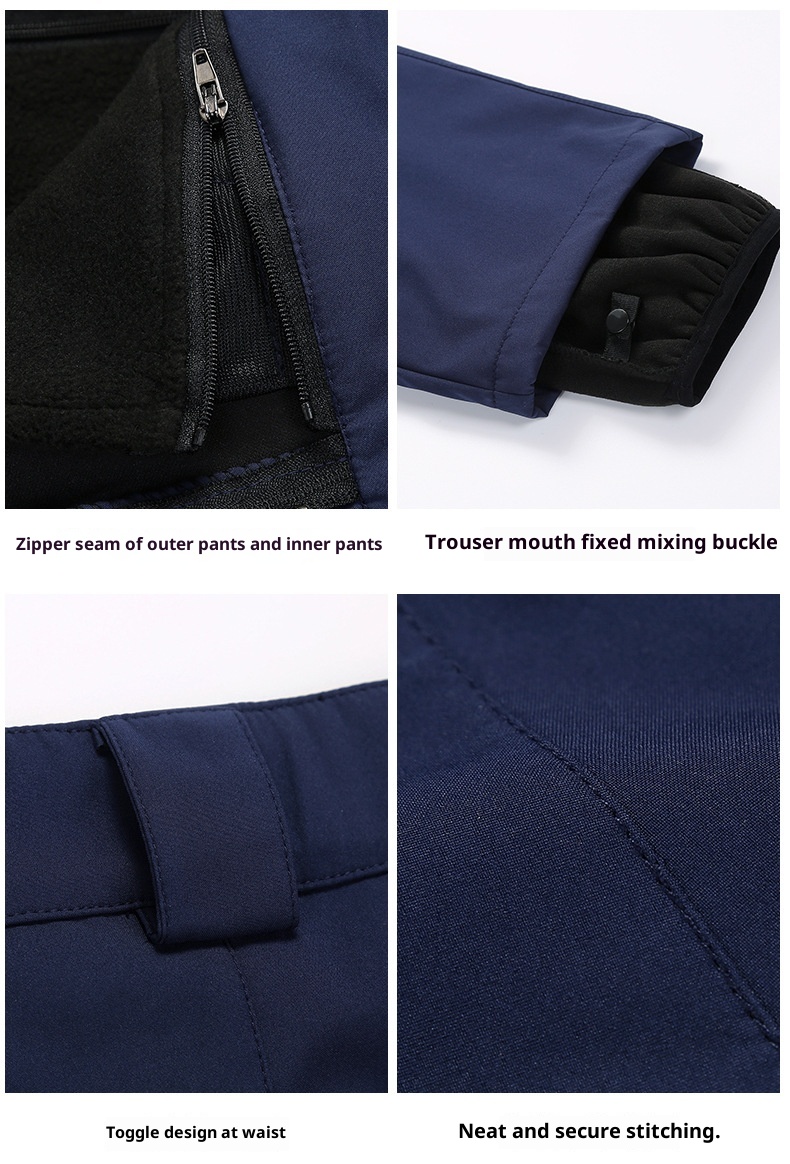 001 Outdoo Wholesale Autumn Winte In Stock Lined Thickened Unisex Two-Piece Set Softshell Pants With Removable Fleece_voghion.com