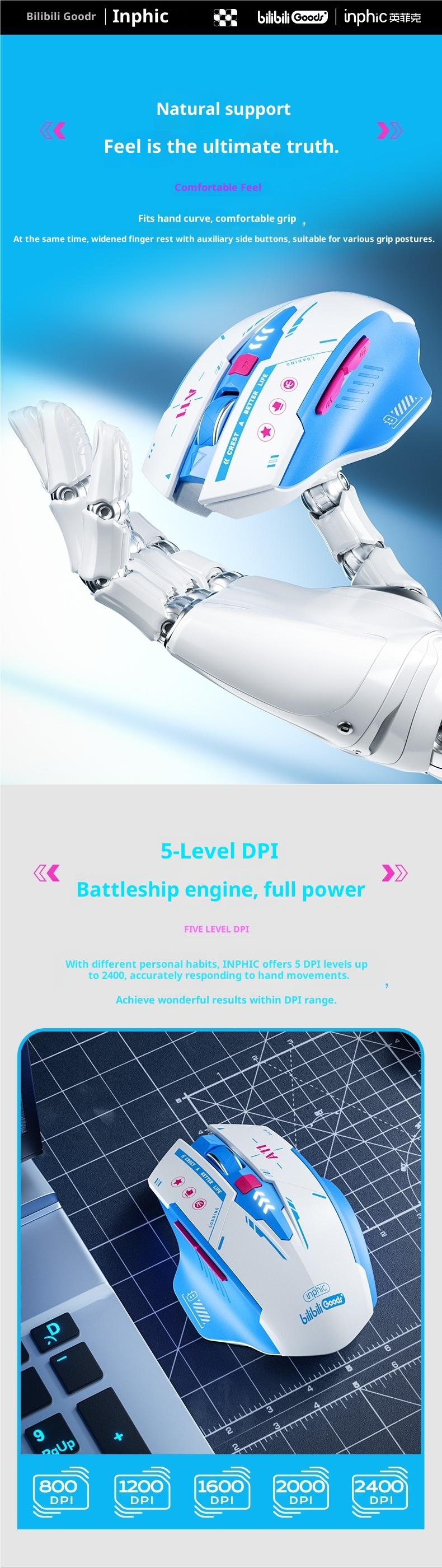 Digitex Digitex A11 Bilibili Collaboration Bluetooth Three-Mode Wireless Mouse Rechargeable Silent Laptop_voghion.com