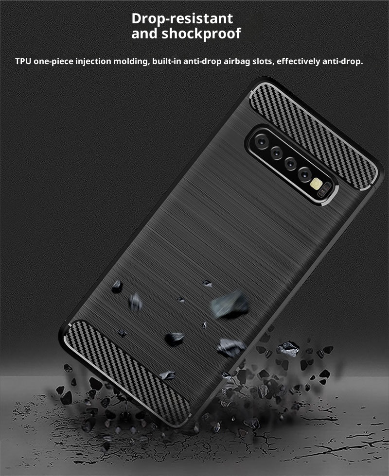 TechGlobe Custodia protettiva antiurto in fibra di carbonio spazzolata adatta per telefono Samsung S10 Plus_voghion.com