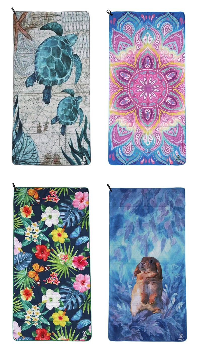 Lillian Doppelseitiges Fleece-Mikrofaser-Strandhandtuch, Sport-, Schwimm- und Badehandtuch, schnelltrocknend, bedrucktes Design_voghion.com