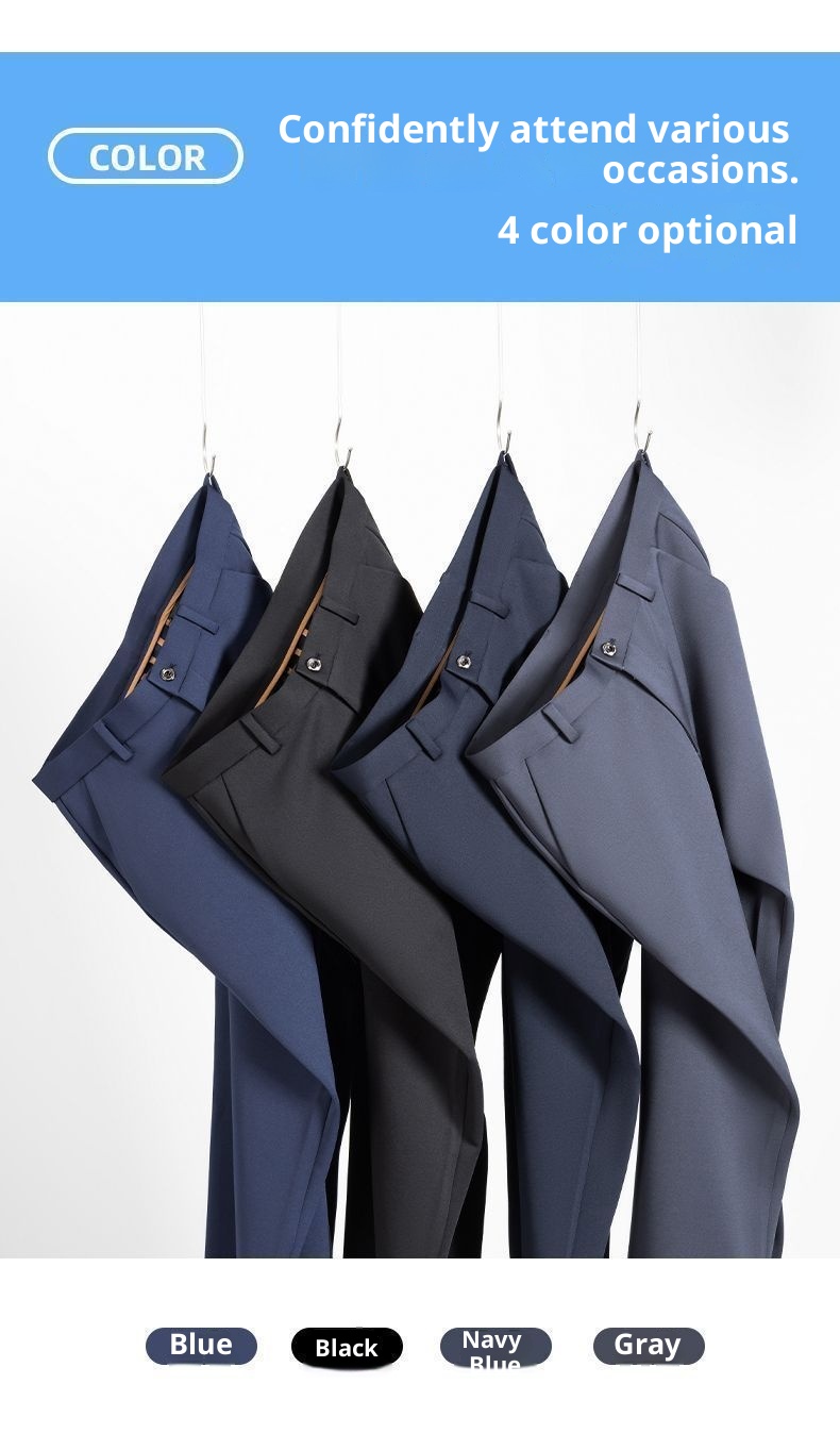 Jongen Lente en herfst elastische herenjurk strijkvrij recht hoge taille diep kruis zakelijke dikke casual broek_voghion.com