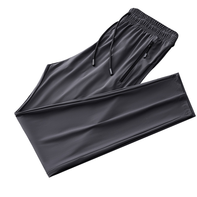 Pantaloni sportivi elastici da uomo, pantaloni estivi sottili in seta ghiacciata di grandi dimensioni, pantaloni lunghi dritti casual traspiranti ad asciugatura rapida per uomo_voghion.com