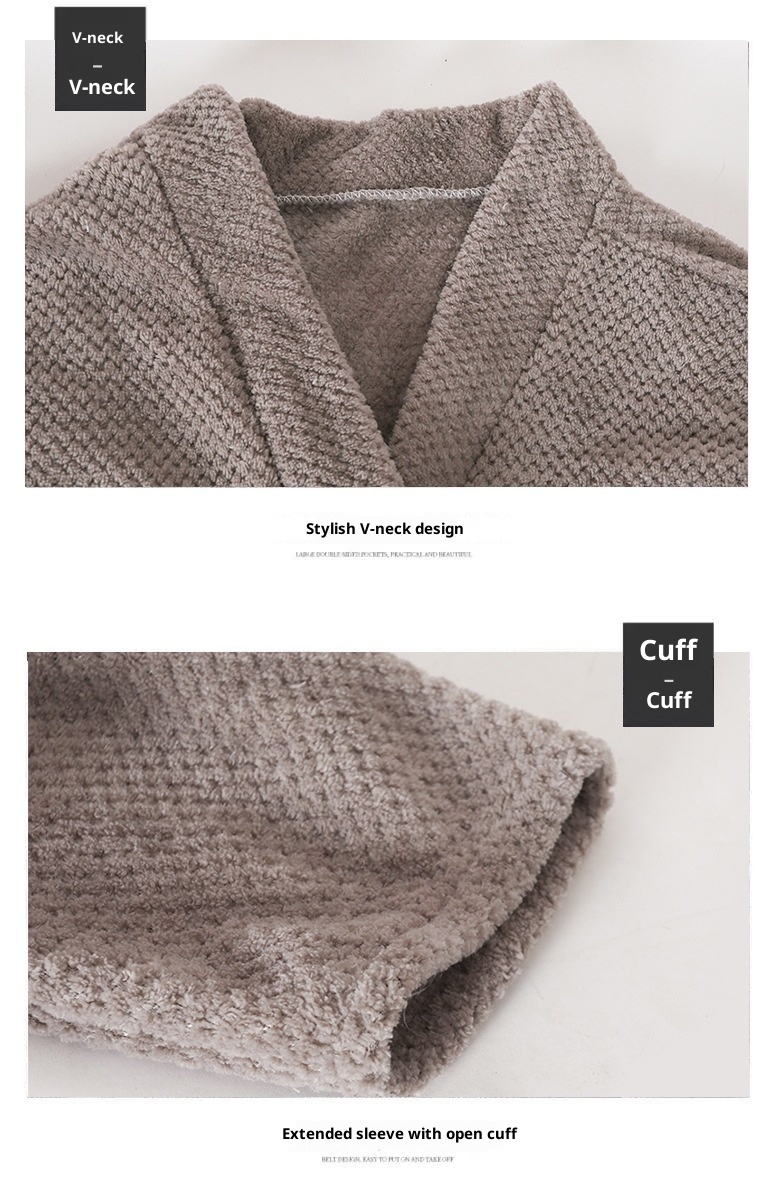 Gonna da bagno Lillian Towel, autunno inverno, unisex, in pile corallo, con maniche a griglia di ananas, extra lunga, spessa, ampia, accappatoio_voghion.com