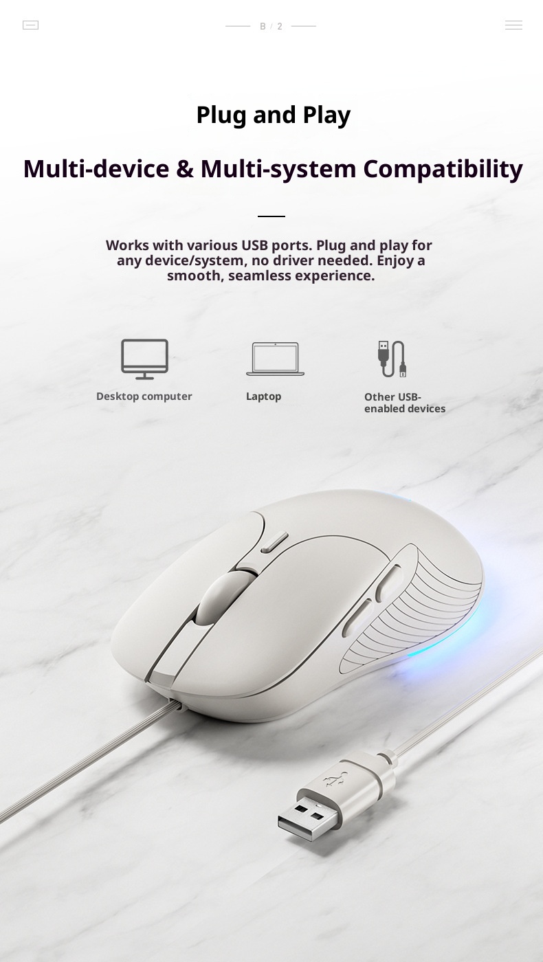 Souris filaire Digitex Inphic B2 silencieuse et ergonomique mécanique pour ordinateur portable, jeux et e-sport._voghion.com