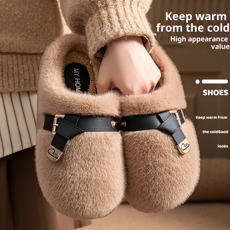 Zees Internet Celebrity Furry For Women Winter Fashion Outdoor Thick Sole Non-Slip Warm Home Plush Cotton Slippers_voghion.com