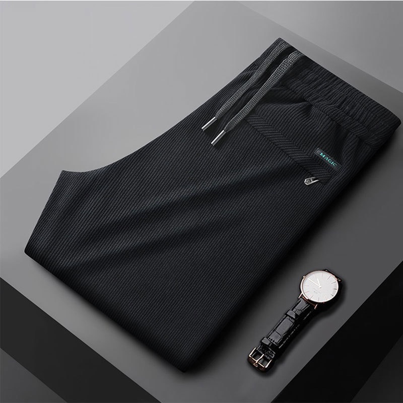 Pantaloni della tuta da uomo in velluto a coste spesso, con elastico in vita, autunno inverno, larghi e dritti, foderati in pile_voghion.com