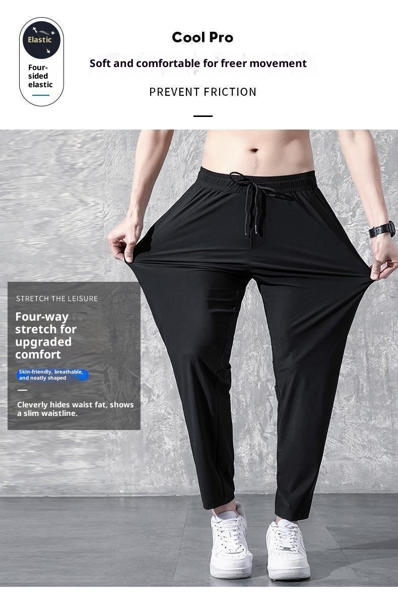 boy Men's Casual Straight-Leg Autumn Thin Long Korean Style Trendy Jogger Loose Ice Silk Sports Pants_voghion.com